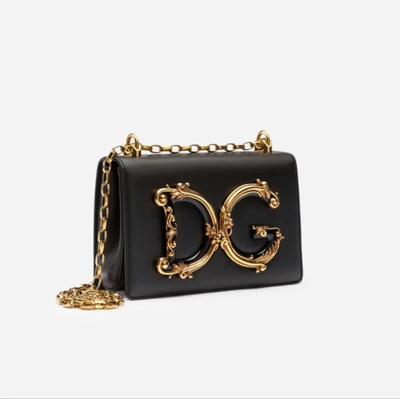 NWT Authentic Dolce Gabbana DG Girls shoulder bag in black nappa leather